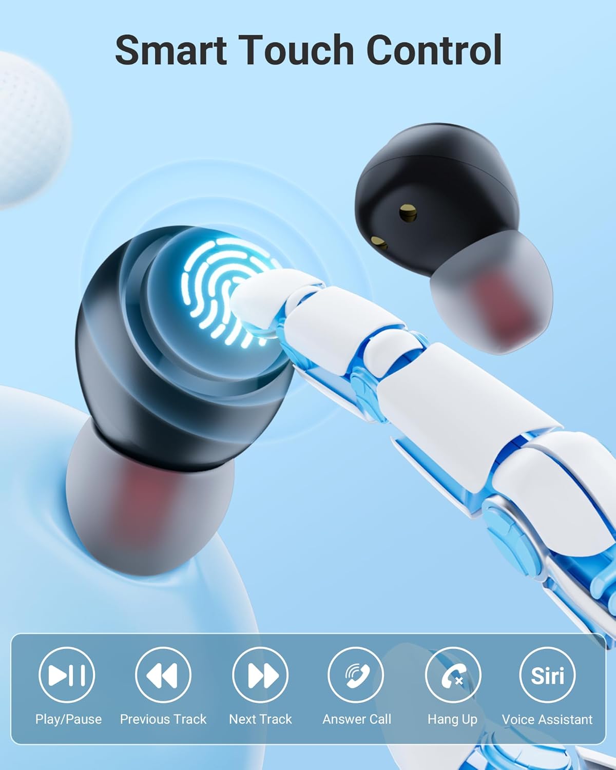 Ear Buds Wireless Earbuds Bluetooth 5.4 Headphones with LED Power Display, IPX8 Waterproof, Mini Earbud, Built-in Mic Calls, Ultra-Light, Stereo Earphones for Sports, Gym, Running, Workout, Black S - Image 4