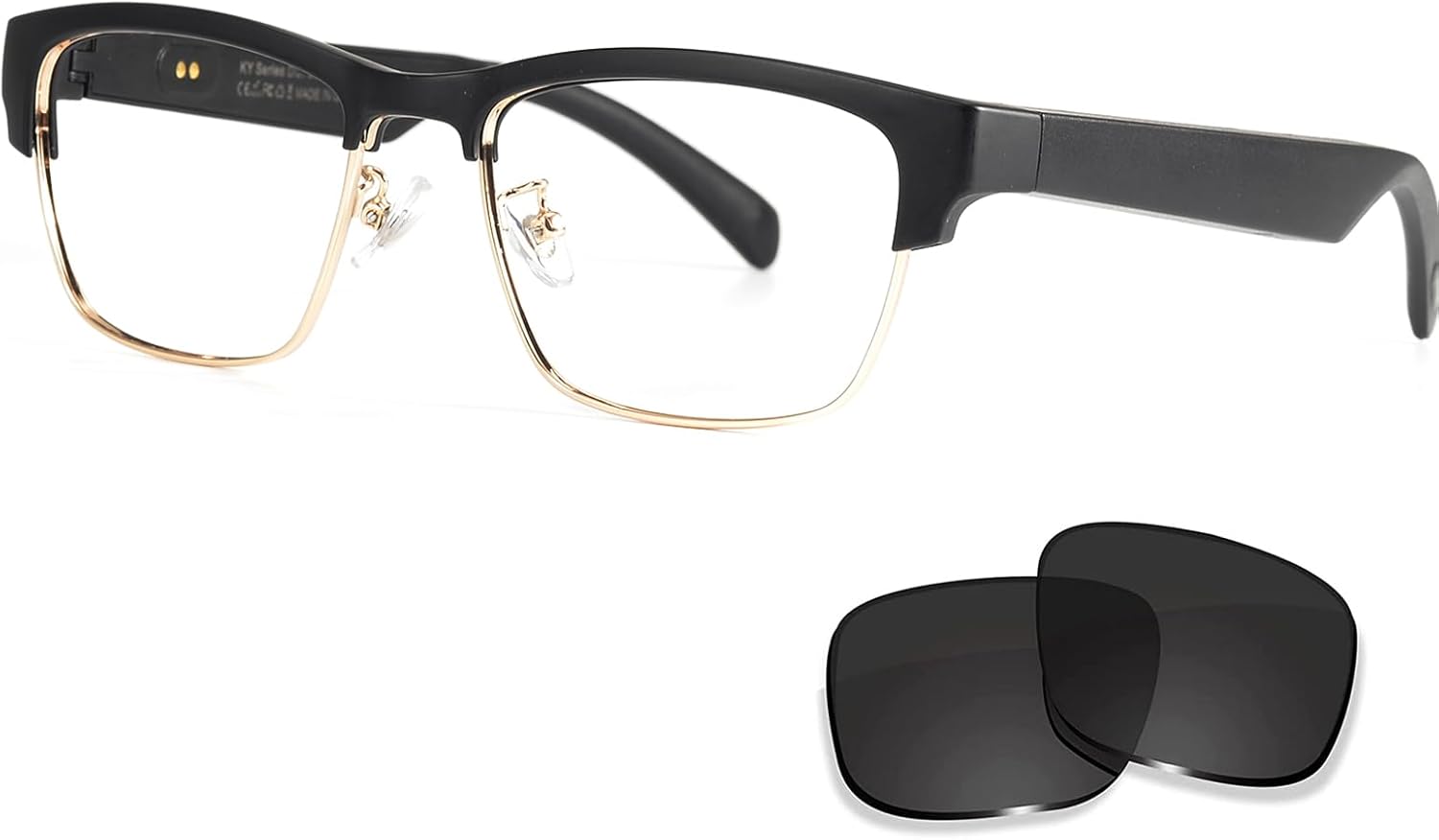 Smart Glasses Bluetooth Audio Glasses for Men Women with Built-in Mic & Speakers, Blue Light Filter & Polarized Sunglasses Lenses, Voice Assistant, Open Ear Music & HD Calling (Black Gold)