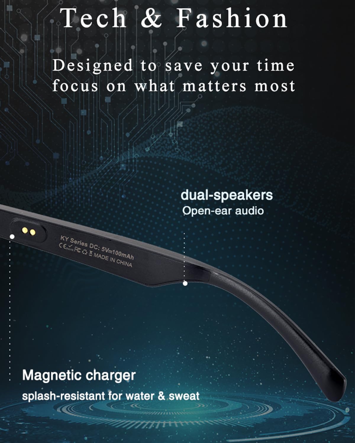 Smart Glasses Bluetooth Audio Glasses for Men Women with Built-in Mic & Speakers, Blue Light Filter & Polarized Sunglasses Lenses, Voice Assistant, Open Ear Music & HD Calling (Black Gold) - Image 7