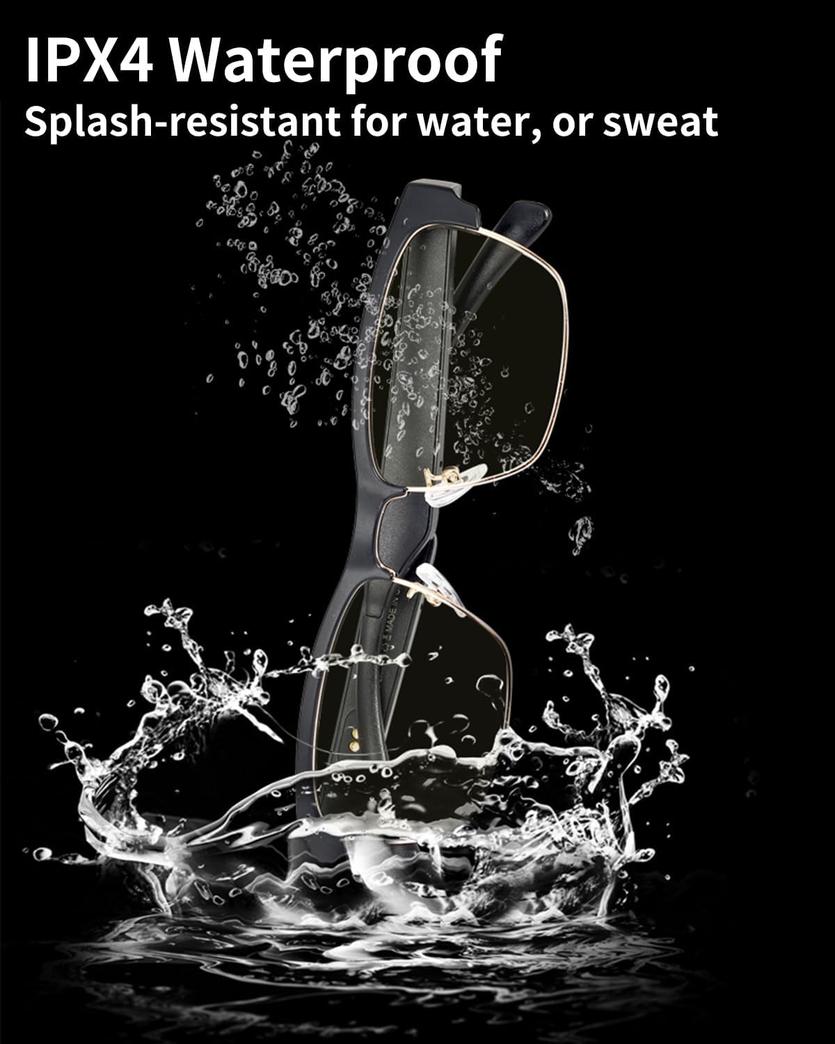 Smart Glasses Bluetooth Audio Glasses for Men Women with Built-in Mic & Speakers, Blue Light Filter & Polarized Sunglasses Lenses, Voice Assistant, Open Ear Music & HD Calling (Black Gold) - Image 8