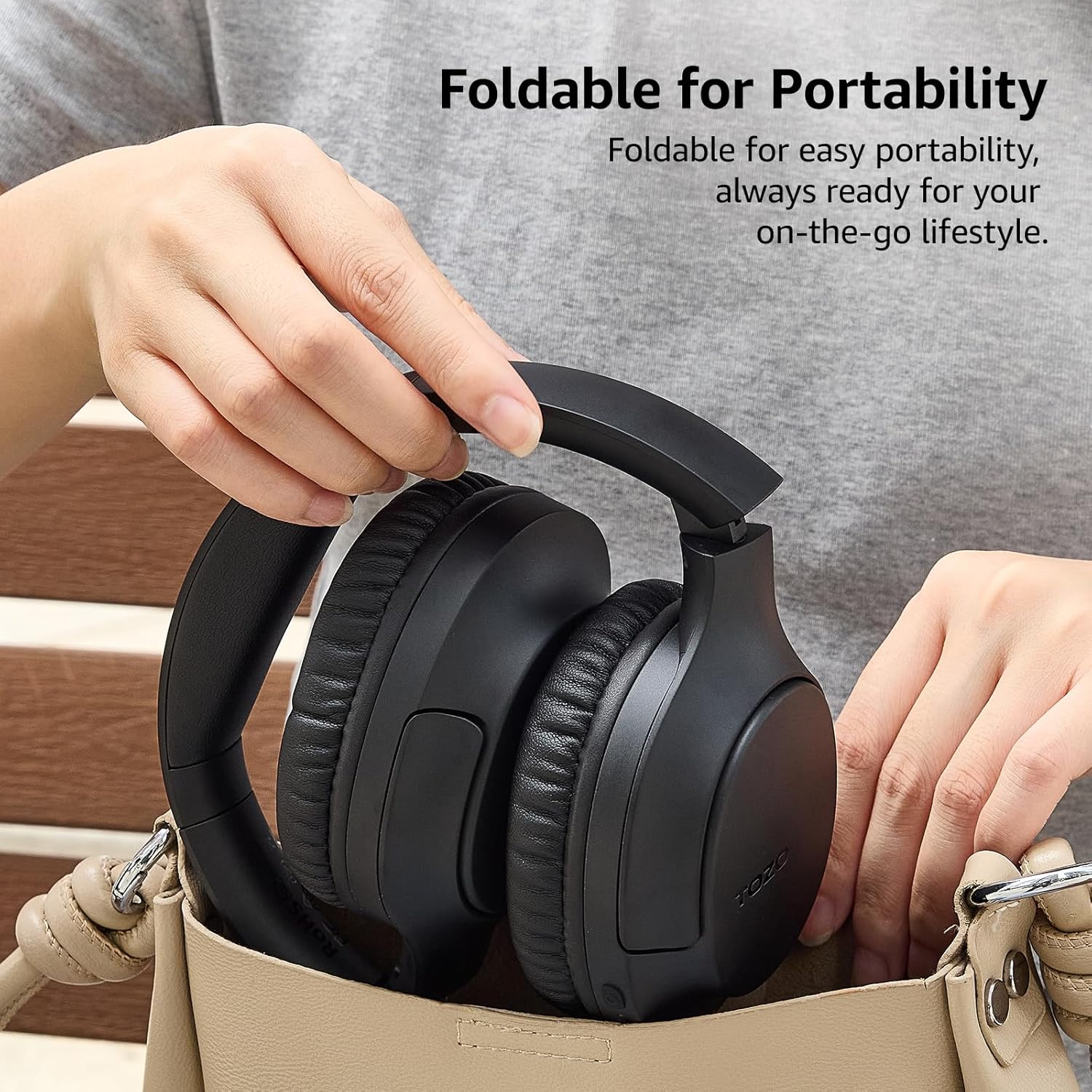 TOZO Bluetooth 5.4 Over Ear Headphones, ENC Call Noise Cancelling Mic, Foldable Wireless Headset, 70H Playback, Deep Bass Stereo Sound, Customizable EQ via Button & App, for Travel and Home, Upgraded - Image 5
