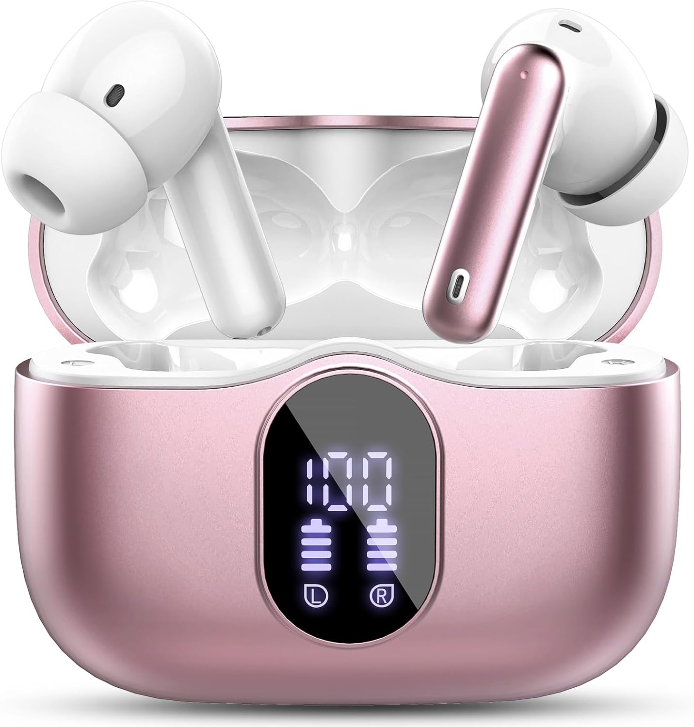 Wireless Earbuds, Bluetooth 5.4 Headphones HiFi Stereo, in Ear Earphones with 4 ENC Noise Cancelling Mics, 40H Playback Ear Buds with Mini Case, IP7 Waterproof Headset with LED Display, USB C Charging