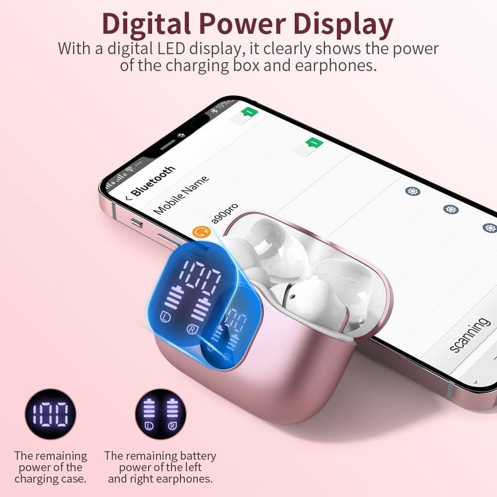Wireless Earbuds, Bluetooth 5.4 Headphones HiFi Stereo, in Ear Earphones with 4 ENC Noise Cancelling Mics, 40H Playback Ear Buds with Mini Case, IP7 Waterproof Headset with LED Display, USB C Charging - Image 6