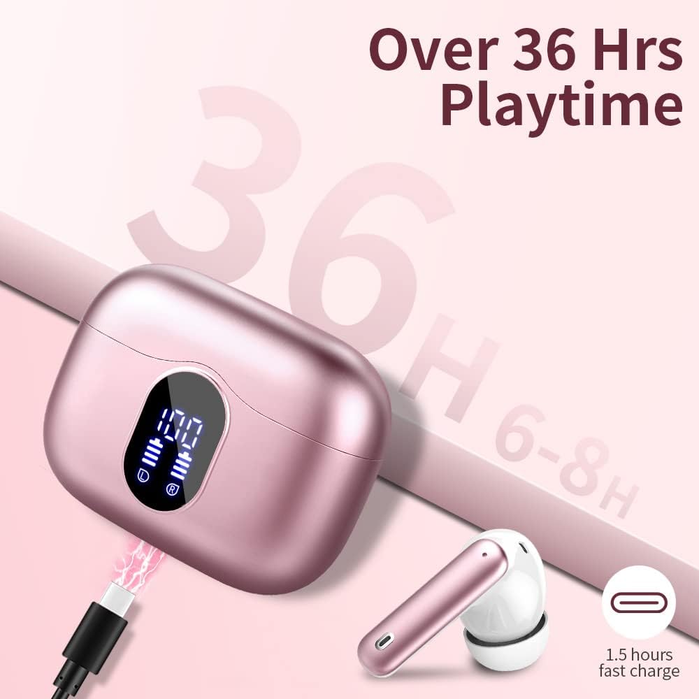 Wireless Earbuds, Bluetooth 5.4 Headphones HiFi Stereo, in Ear Earphones with 4 ENC Noise Cancelling Mics, 40H Playback Ear Buds with Mini Case, IP7 Waterproof Headset with LED Display, USB C Charging - Image 7
